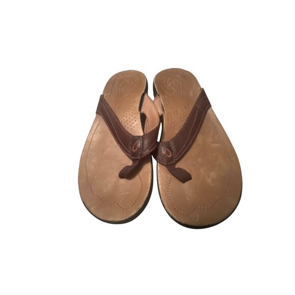 Olukai Womens Size 7 Brown Leather & Rubber Beach Sandals - Picture 2 of 7